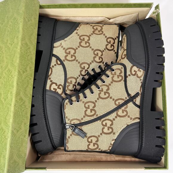 Gucci Canvas Maxi GG Lace Up Combat Boot - Men’s 12.5 - Picture 2 of 8
